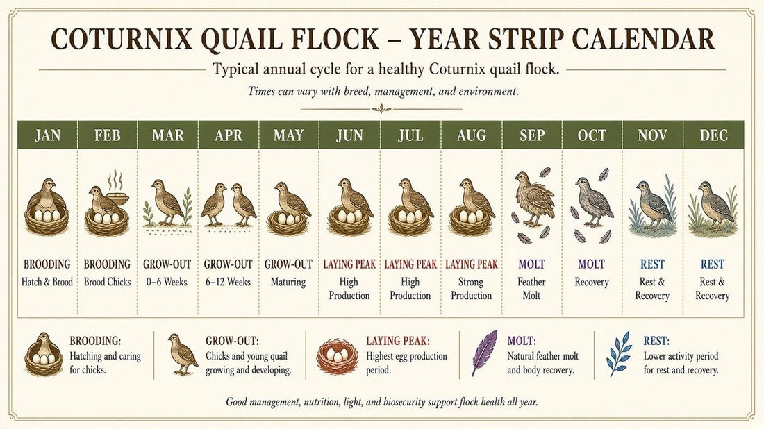 Coturnix quail flock year calendar from The Master Quail Handbook