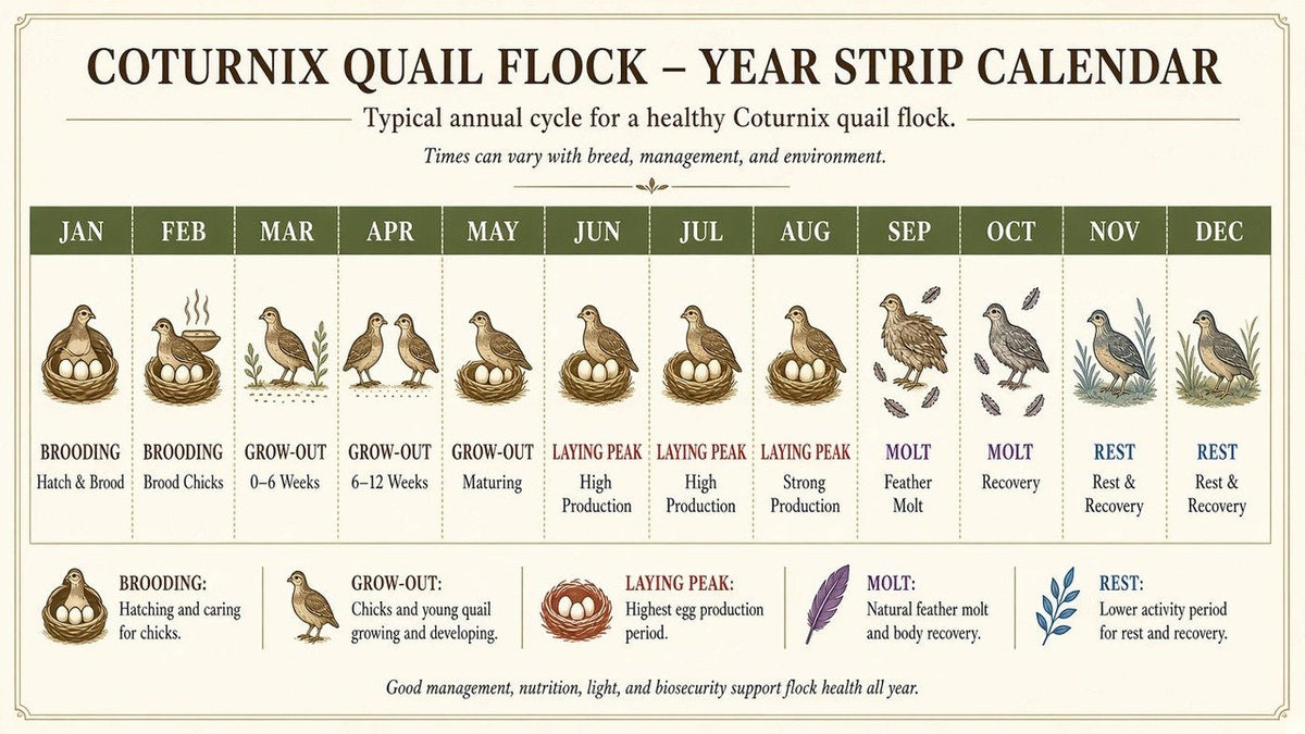 Coturnix quail flock year calendar from The Master Quail Handbook