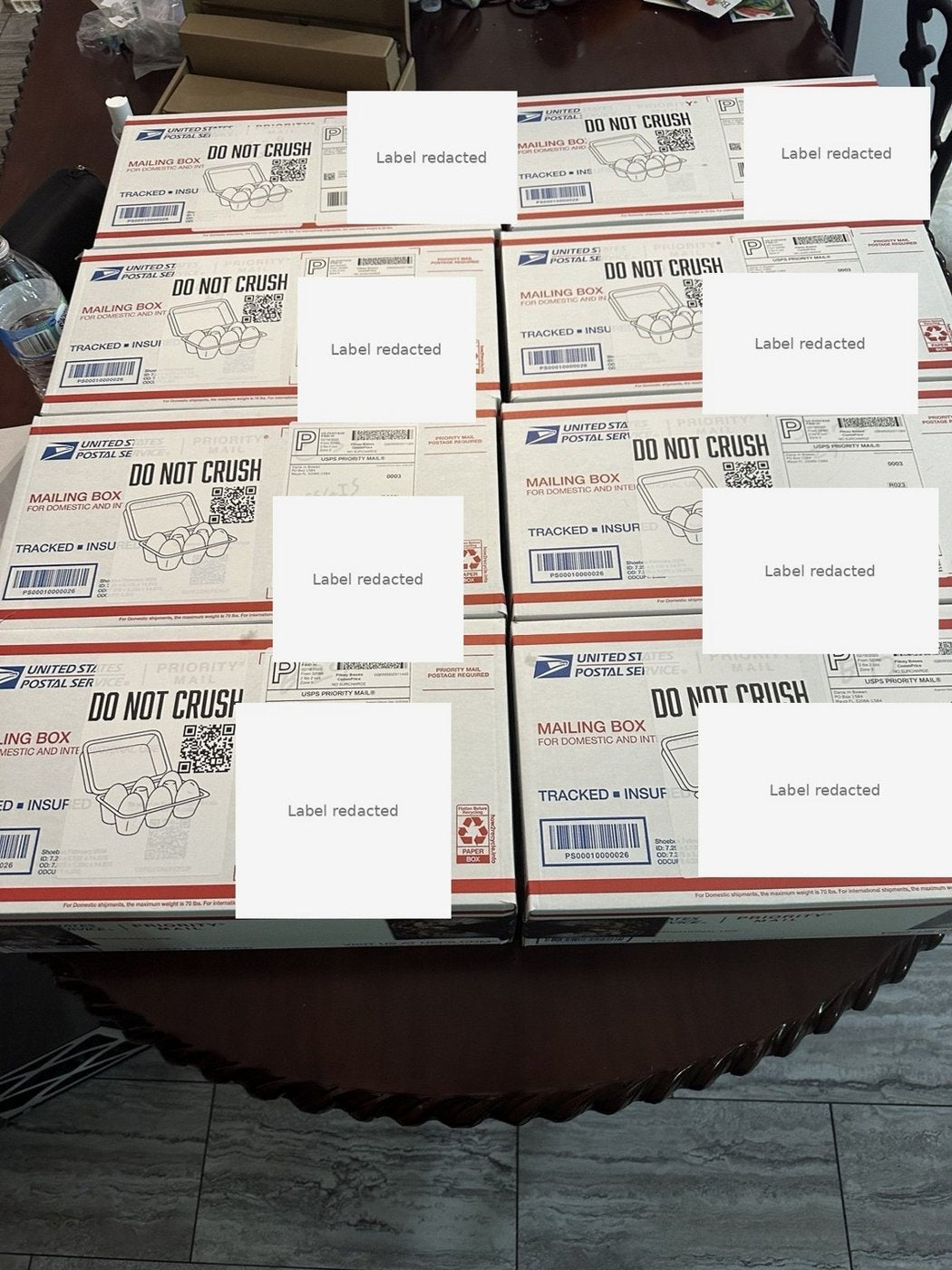 Boxes of hatching eggs packed for shipping