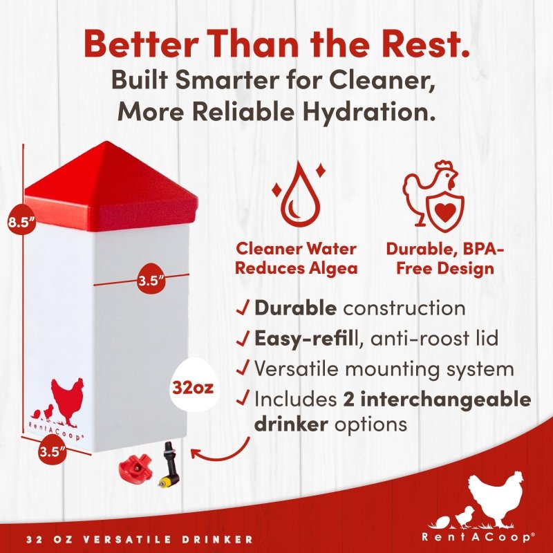 RentACoop 32oz(1L) Drinker Plus 2 Versatile Nipples