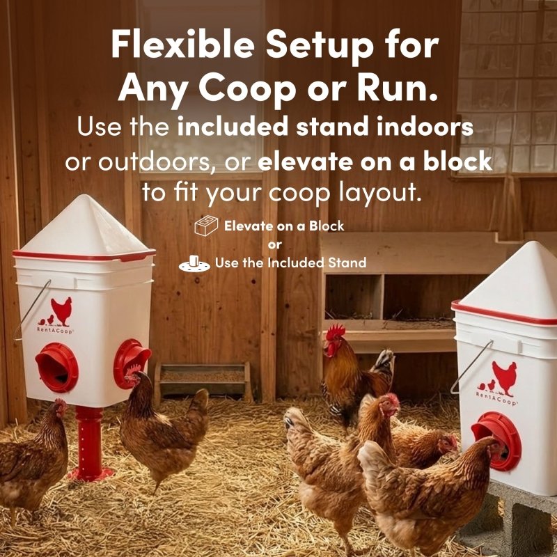RentACoop 25lb BPA-Free Chicken Feeder with 4 Large Ports and Adjustable Stand - Center Placement, photo 3