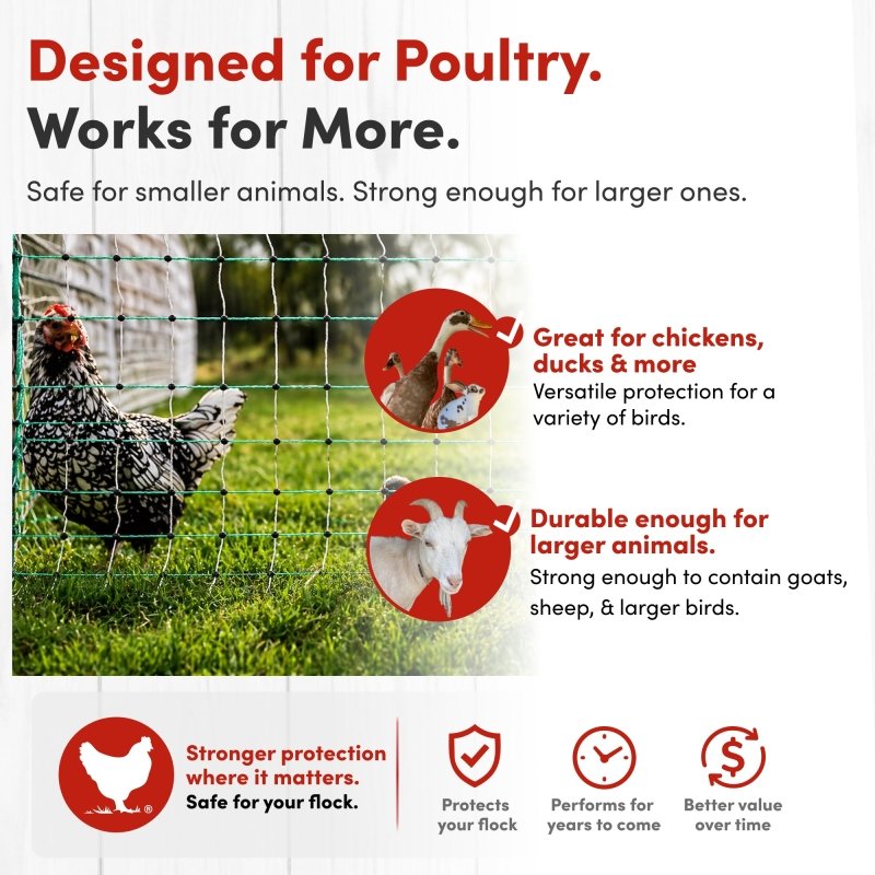 48" Electric Poultry Fencing - Suitable for Chickens, Ducks, Turkeys, and Other Poultry