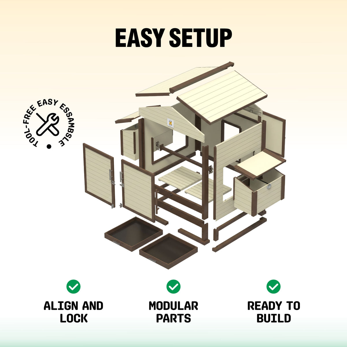 Flock Right Chicken Coop - House with Stand & Run
