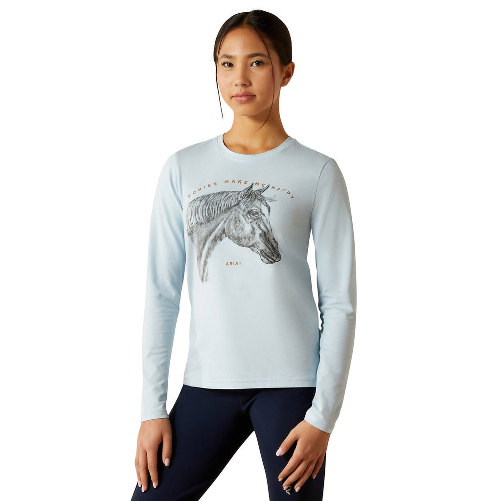 Ariat Youth Happy Long Sleeve Shirt – Organic Cotton Kids Equestrian Tee for Horse Fans