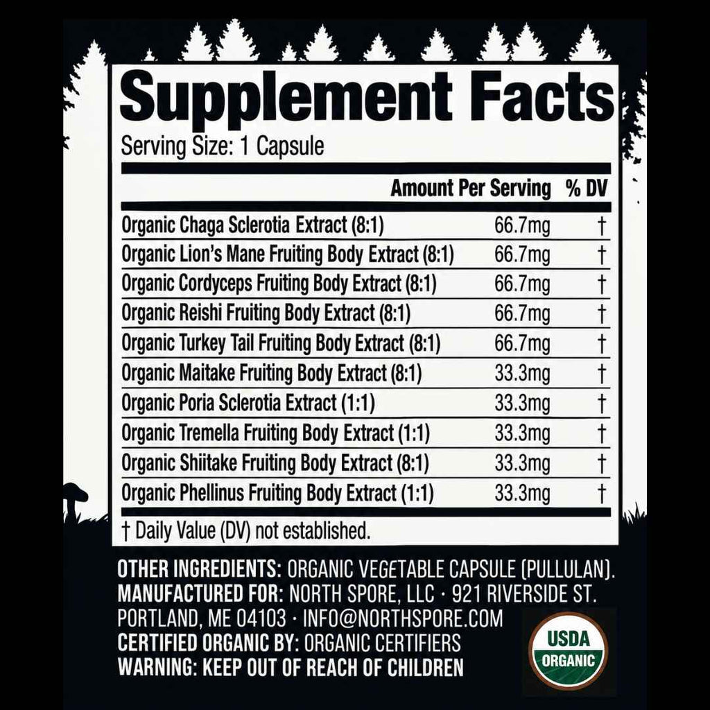 Organic ‘Spectrum 10’ Mushroom Capsules (High Potency)